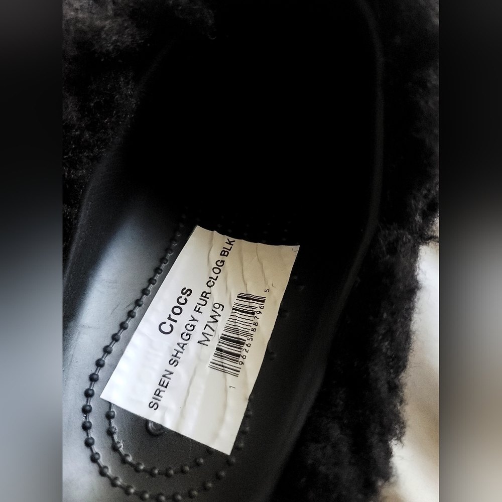 Crocs Women's Fuzzy Black Slippers - Picture 2 of 7